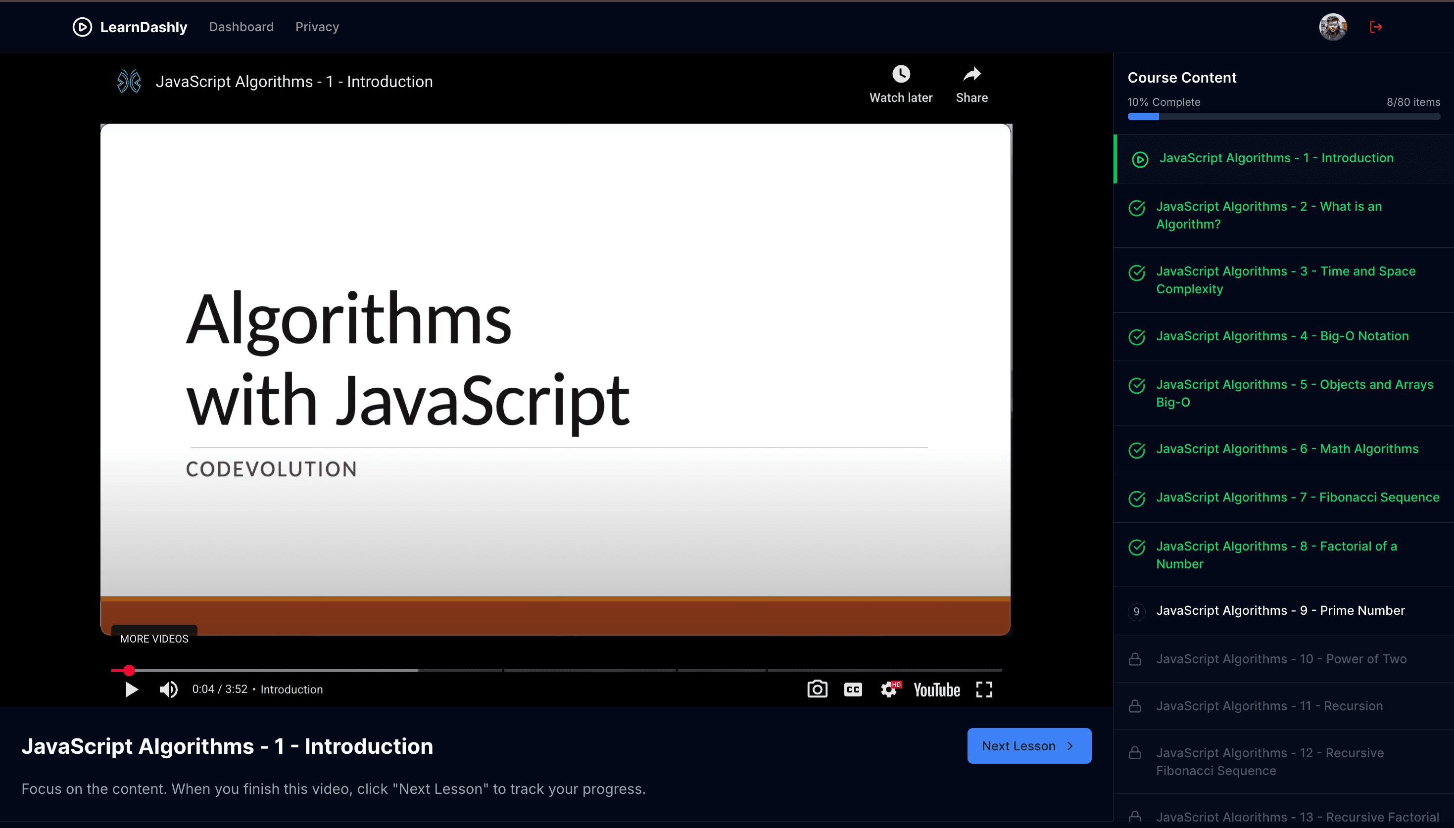 LearnDashly Course View Interface